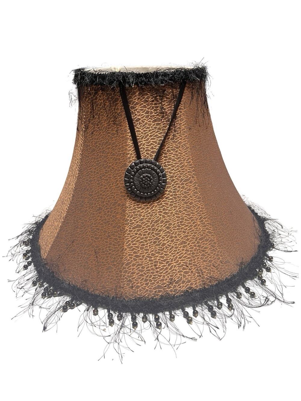 Dale Tiffany Table lamp Shade Animal Print Fabric Beaded Fringe Trim & Medallion